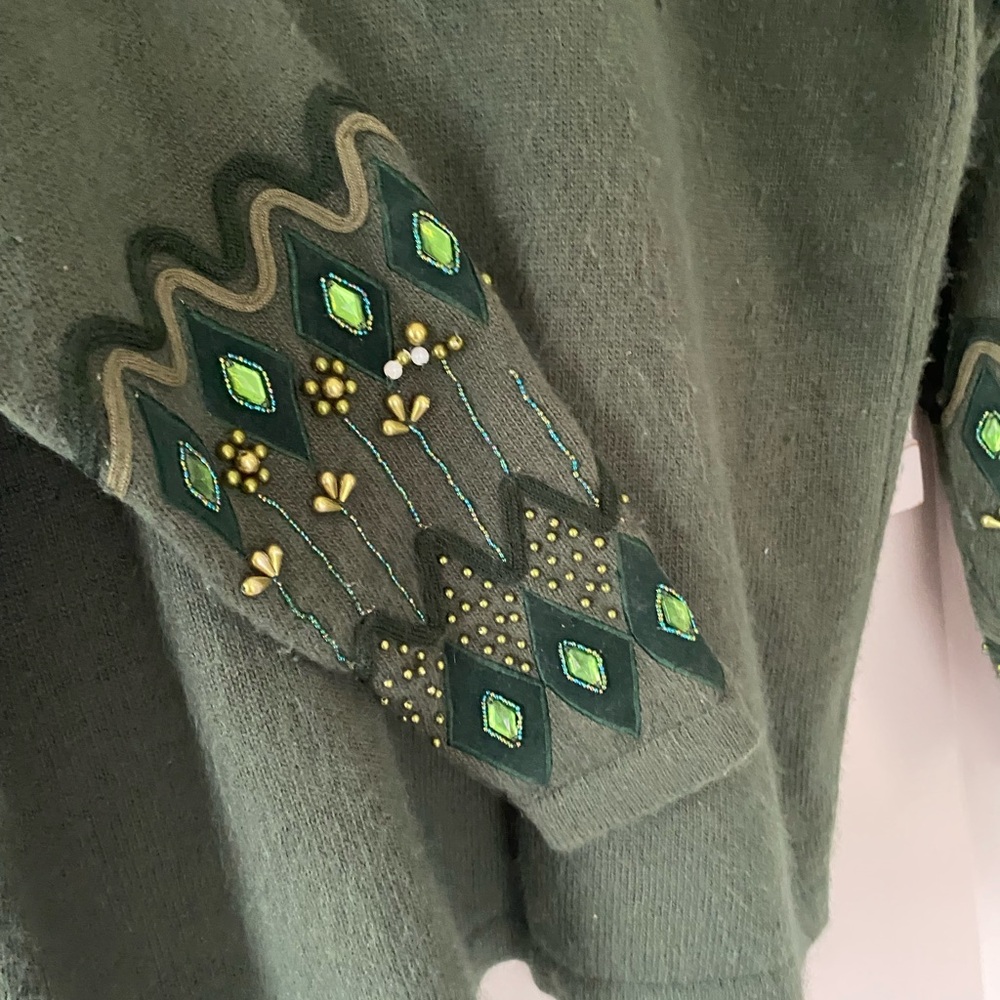 Cavalini VTG 90s Tunic Embellished Holiday Sweater Angora Lambs Wool Blend L - Picture 8 of 13
